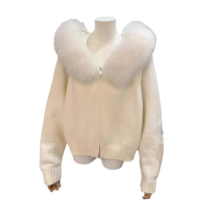 Cardigan Femme à Col Fourrure